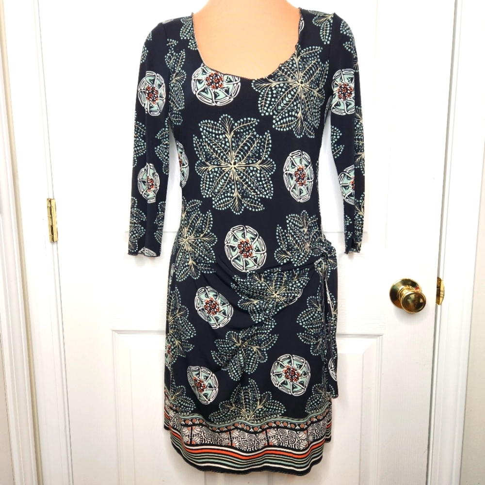 Max Studio Faux Wrap Dress Black Boho Sheath Size XS